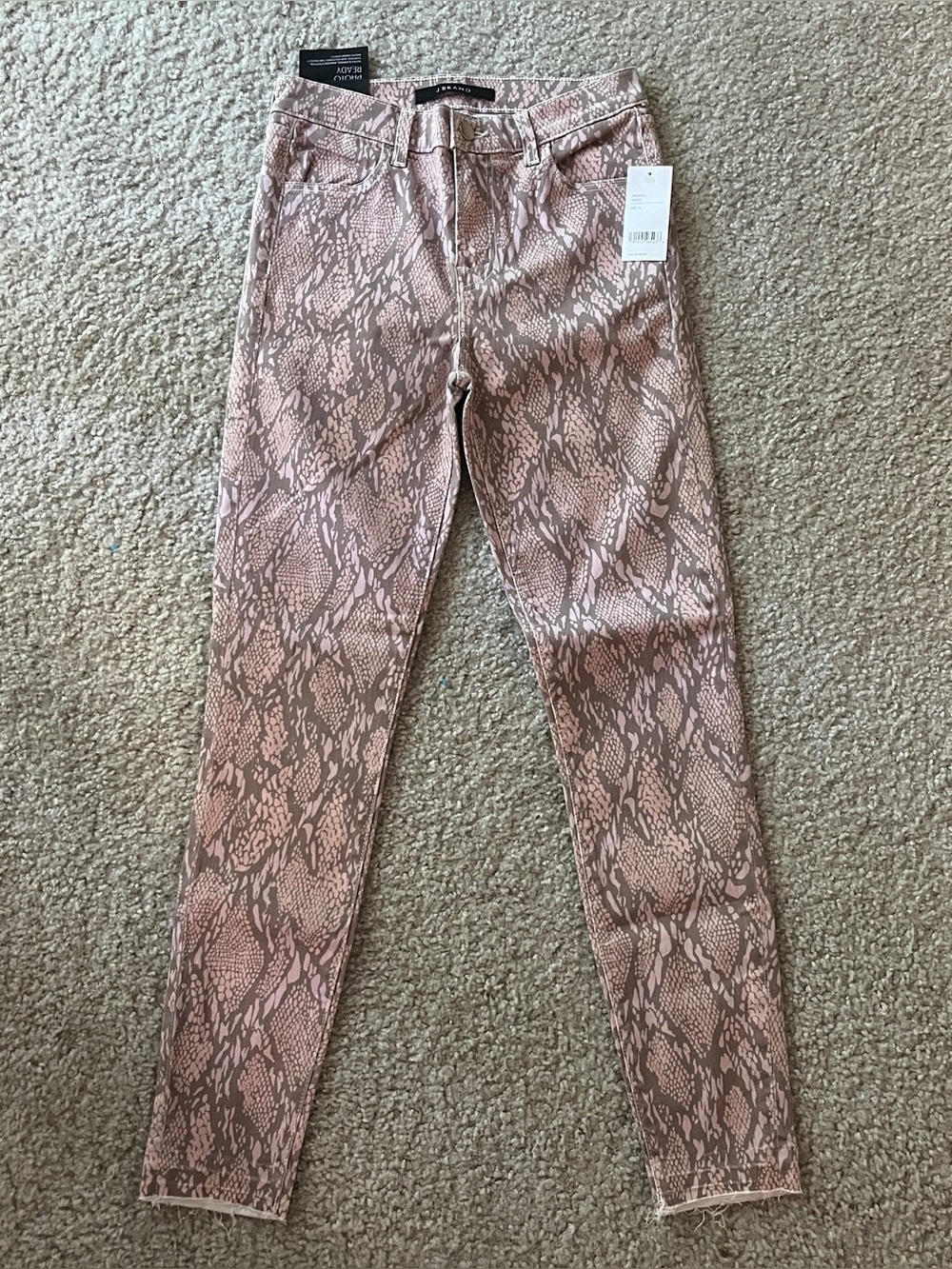 J Brand Women's Alana High Rise Crop Skinny Jeans Size 26 Pink Snake Skin NWT